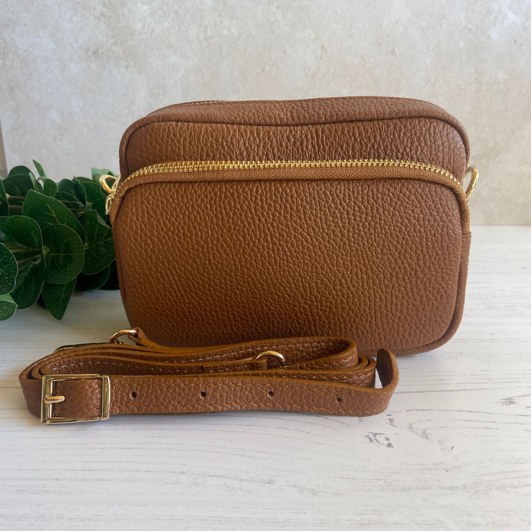 Maggie - Front Pocket Crossbody Bag - Tan