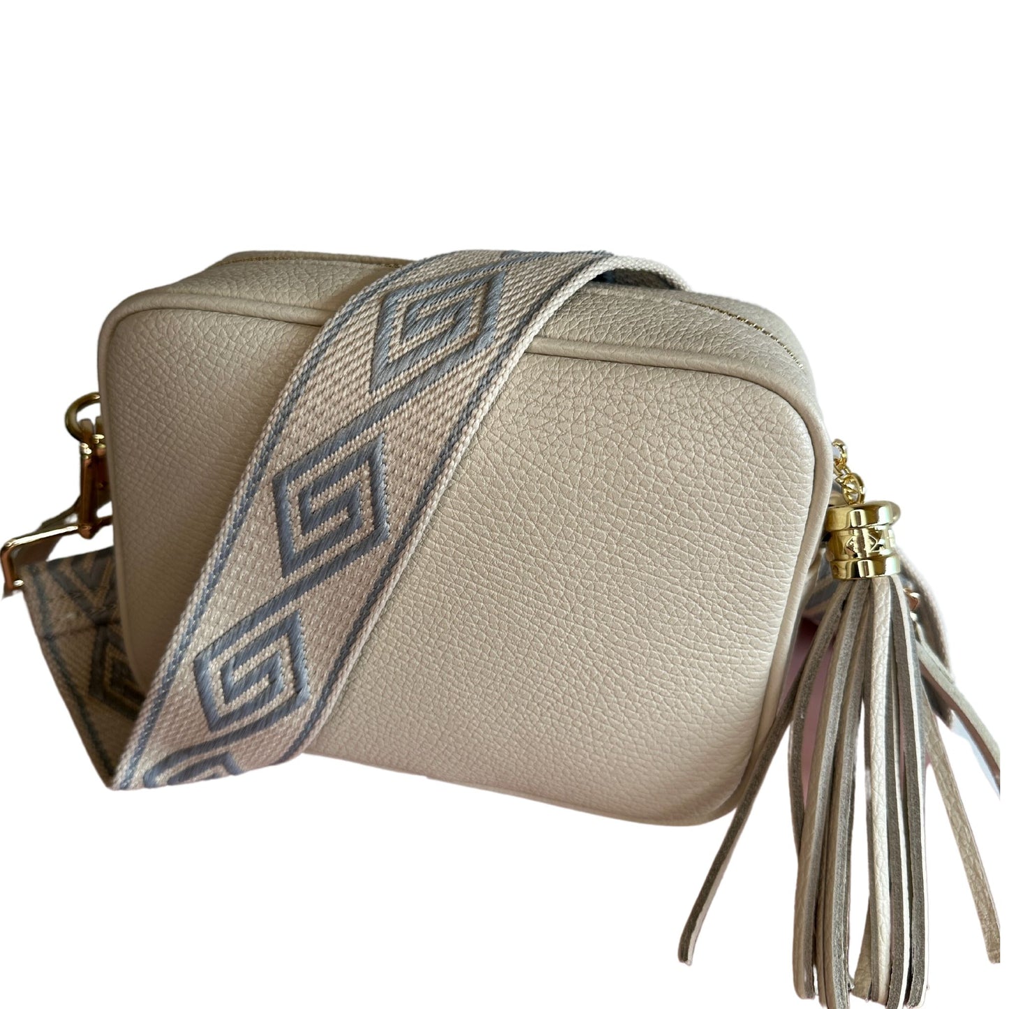 Cream & Grey Greek Key Pattern Bag Strap