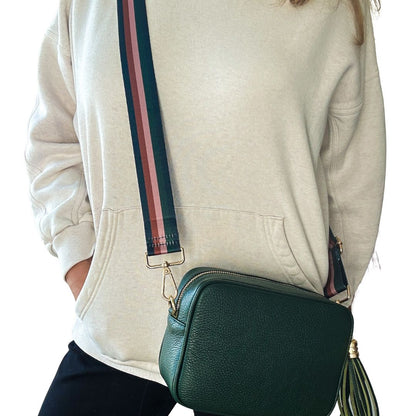Forest Green Striped Bag Strap