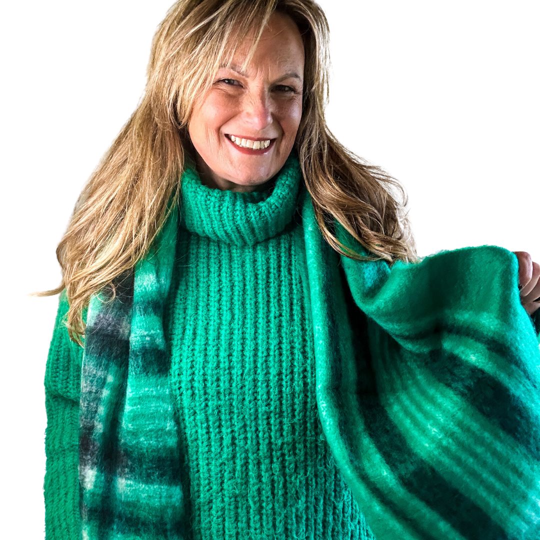 Green Checked Heavyweight Scarf