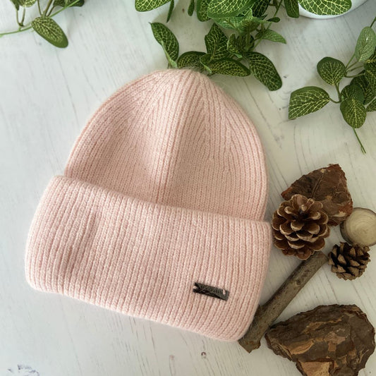 Ribbed Beanie Hat - Pale Pink