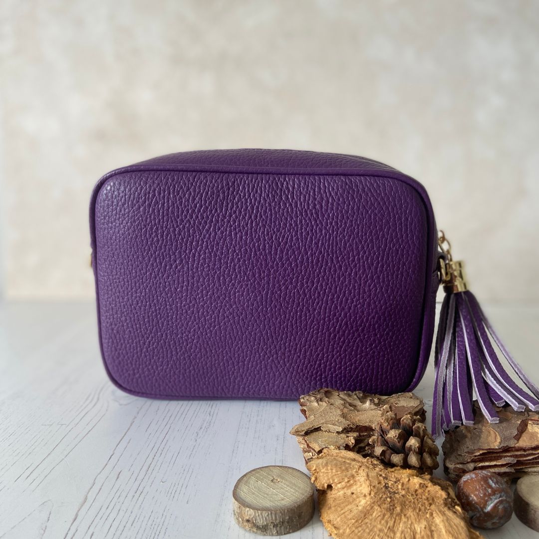 Olive - Leather Crossbody Bag - Purple