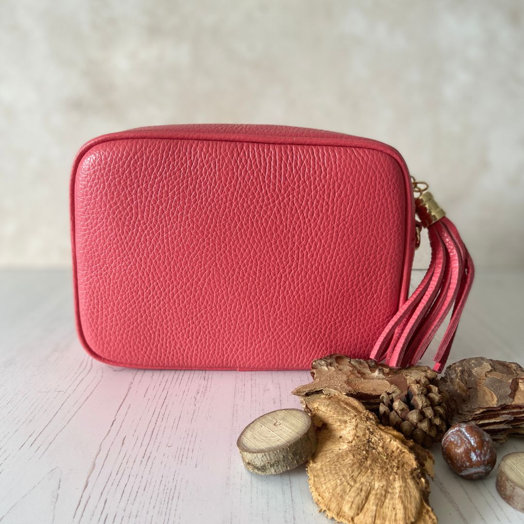 Olive - Leather Crossbody Bag - Coral