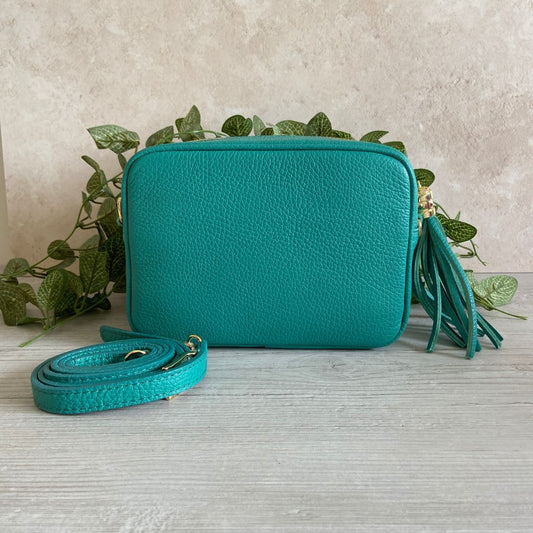 Olive - Leather Crossbody Bag - Aqua Green