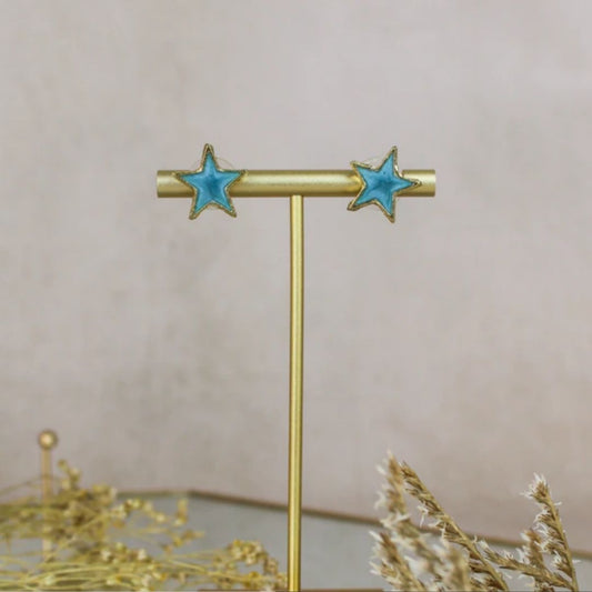 Enamel Star Stud Earrings - Blue