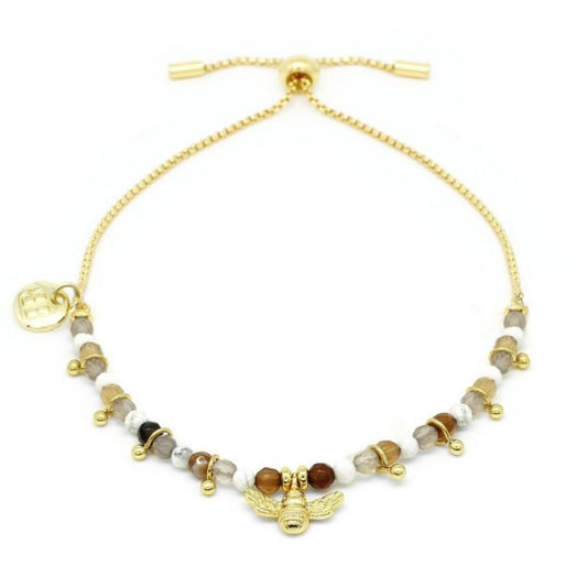 Honeybee Gemstone & Gold Bee Charm Bracelet