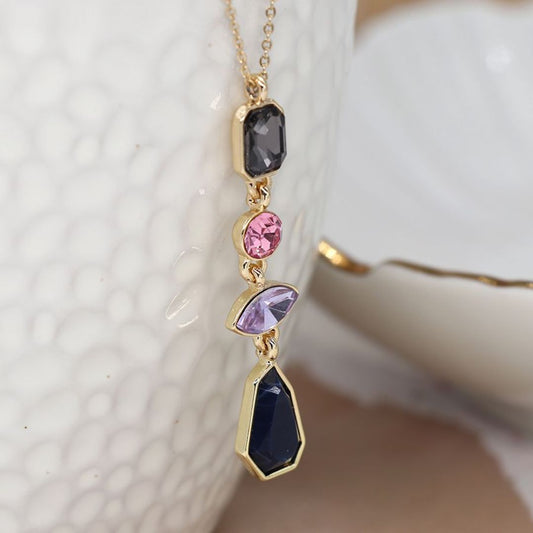 Blue and pink mix crystal multi drop necklace