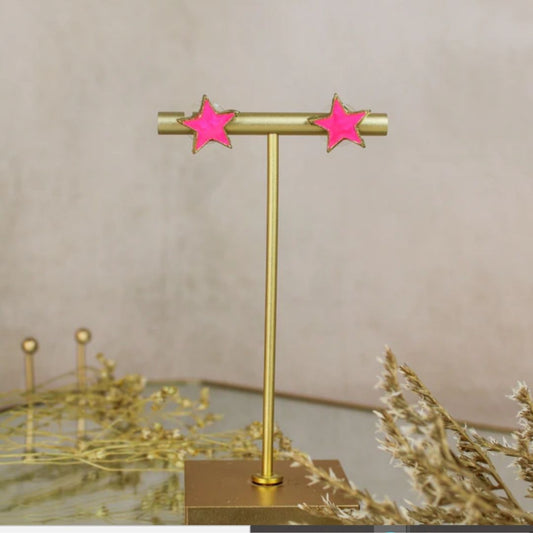 Enamel Star Stud Earrings - Pink