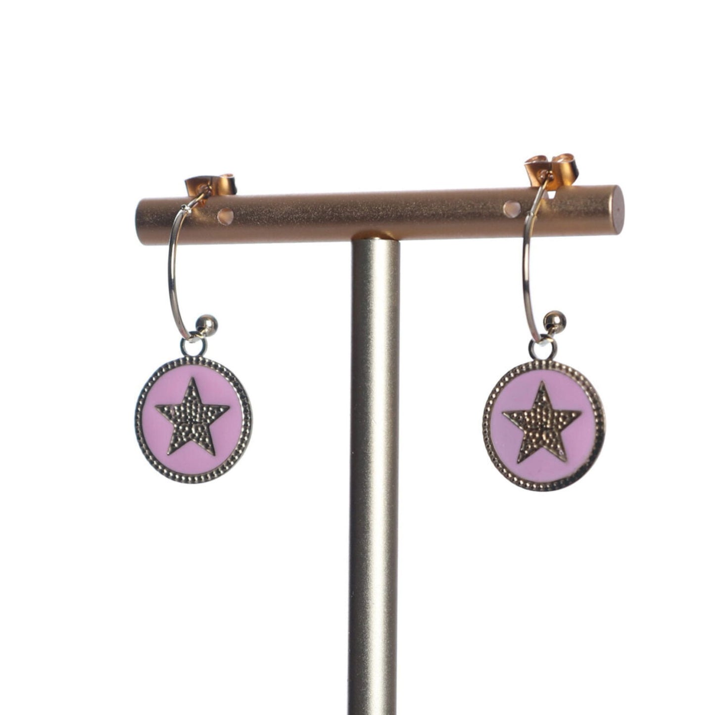 Circle Star Pink Earrings