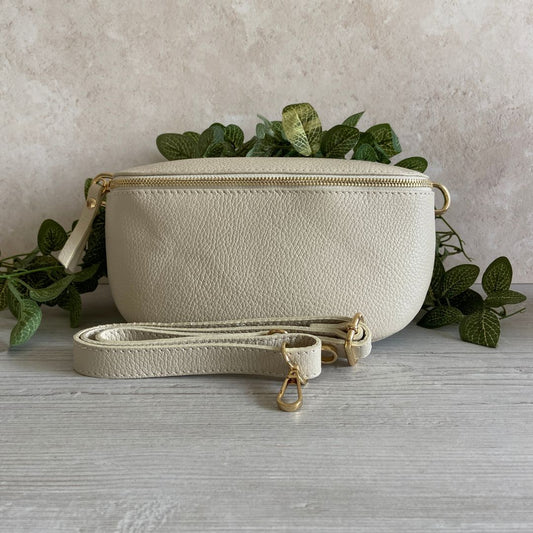 Lulu Plus Larger Leather Bum Bag |Cream