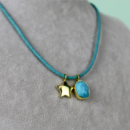 Charm & Stone Cord Necklace - Turquoise