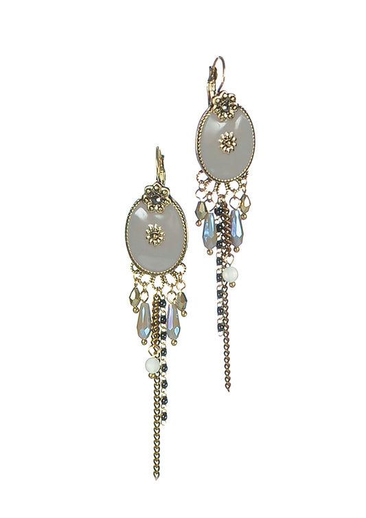 Gorgeous drop earrings grey/gold enamel with french hook. Style with your delicate pieces