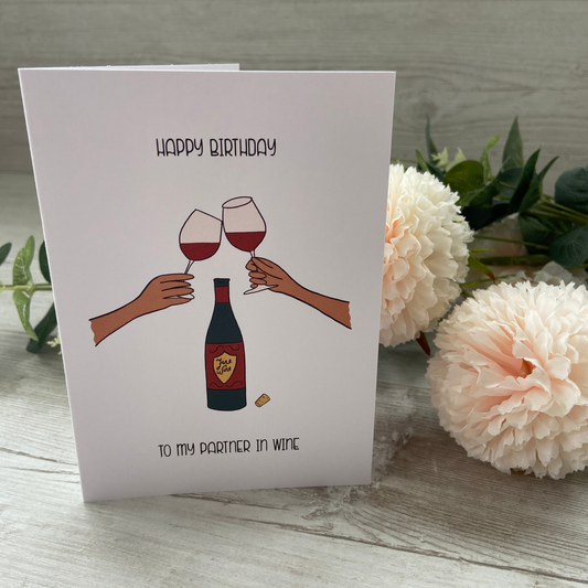 Happy Birthday Partner in Wine Card (Red)