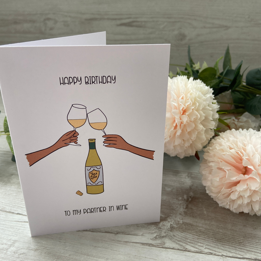 Happy Birthday Partner in Wine Card (White)